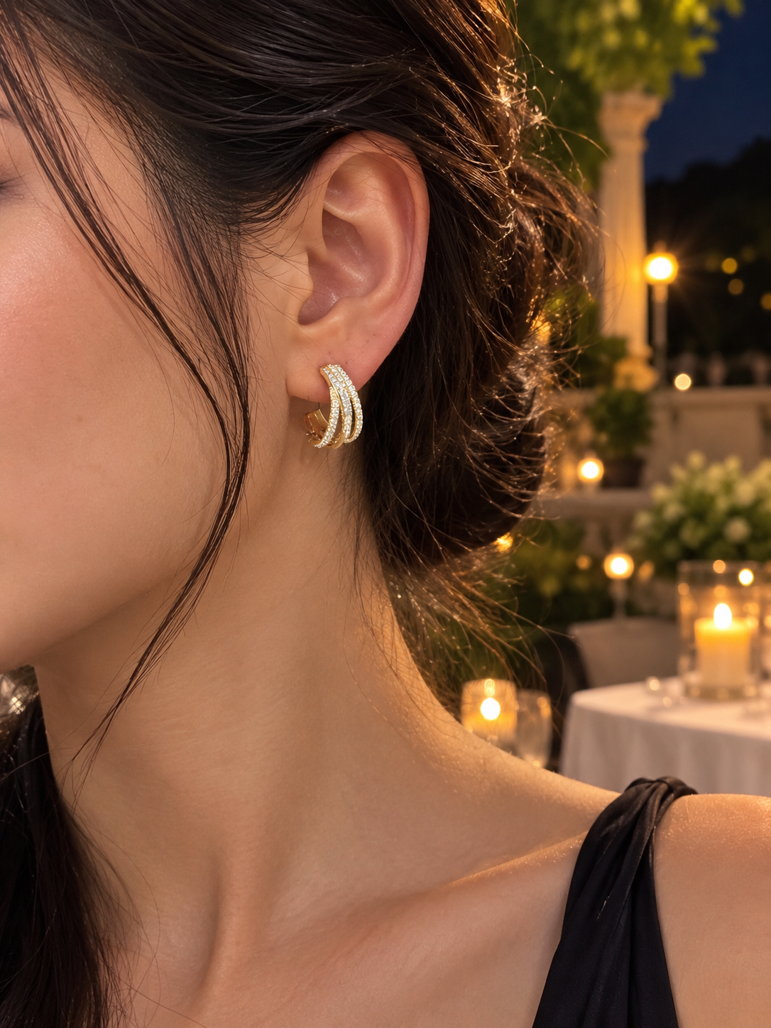 Zivèra Luxe Hoops - driedubbele pave zirkonia hoops, 14K goldplated
