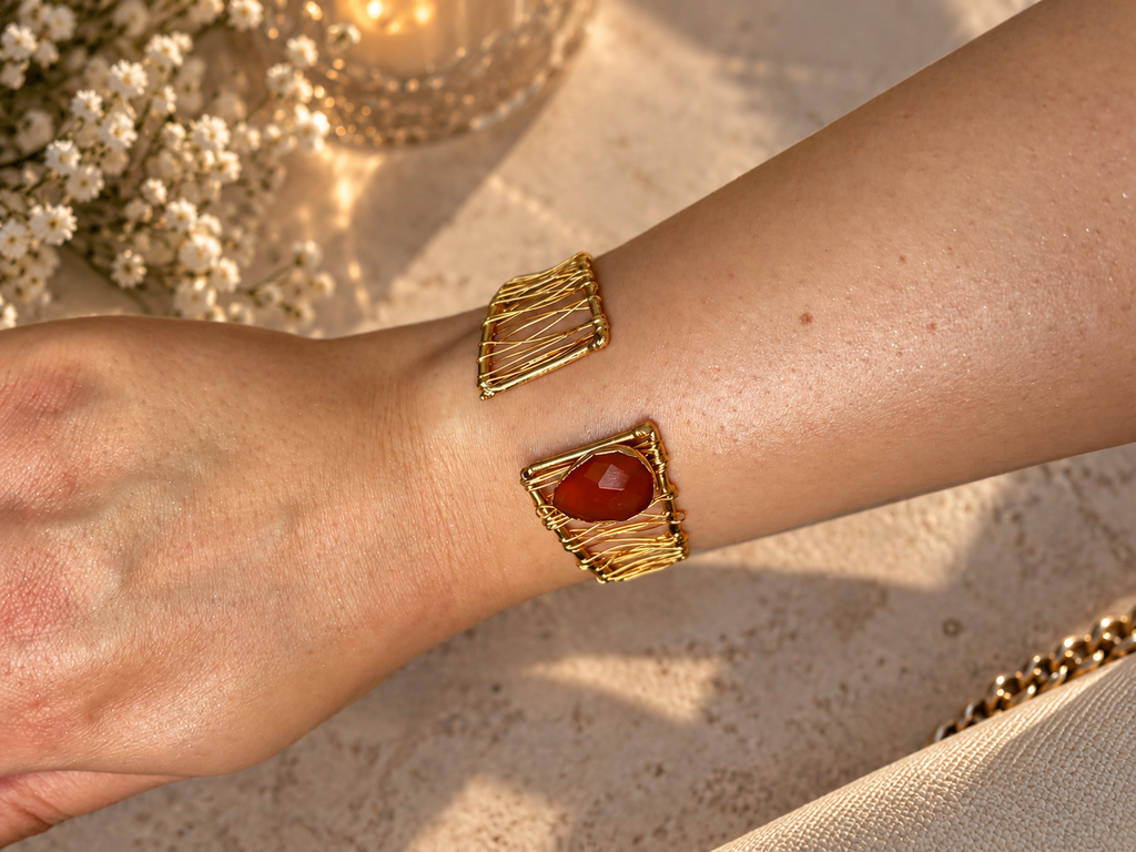 Zivèra Handgemaakte Carneool Cuff Armband 18K Goldplated