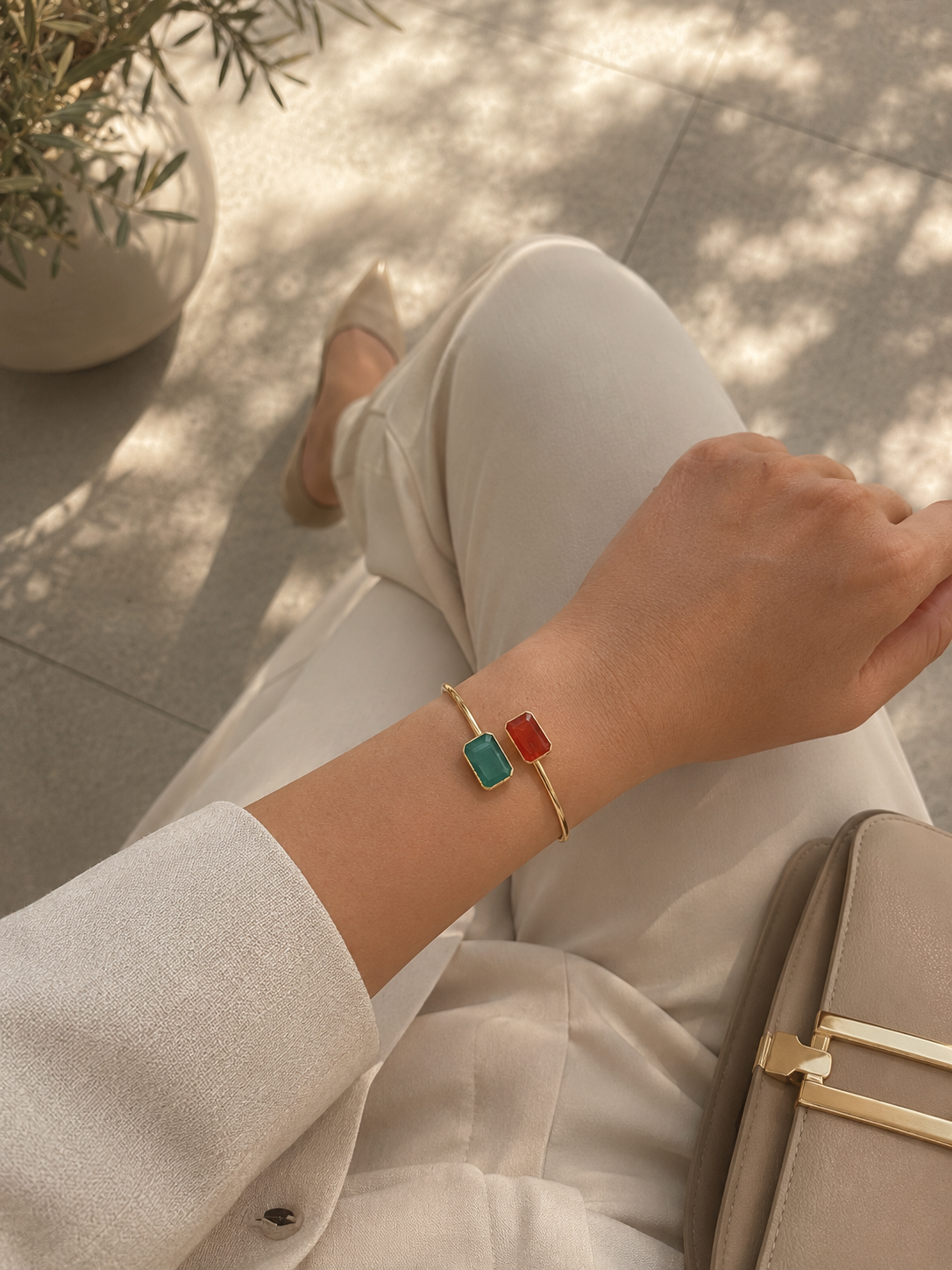Zivèra Kattenoog Dubbelsteen Armband | 18K Goldplated — Handgemaakt