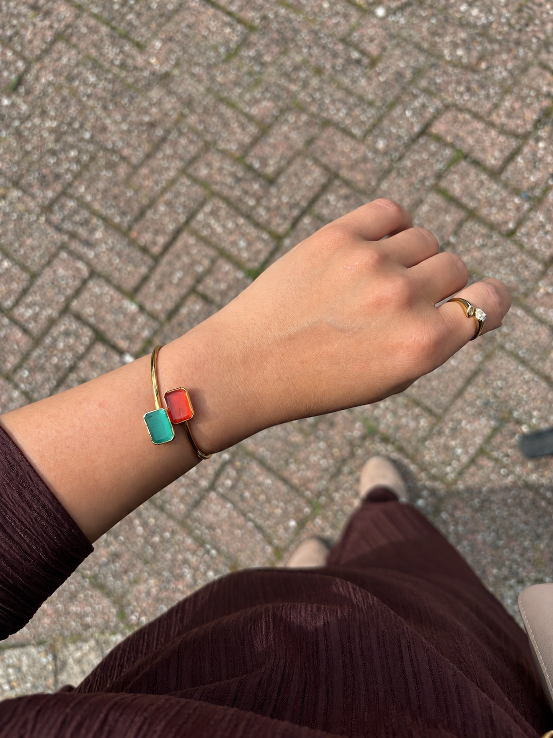 Zivèra Kattenoog Dubbelsteen Armband | 18K Goldplated — Handgemaakt