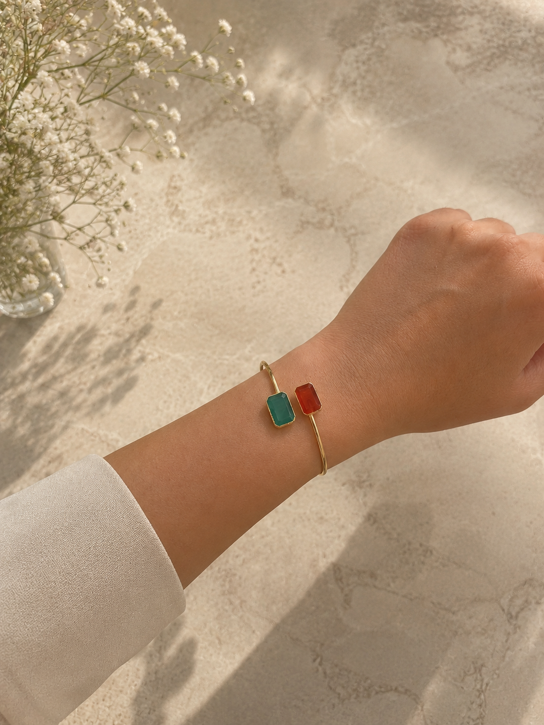 Zivèra Kattenoog Dubbelsteen Armband | 18K Goldplated — Handgemaakt