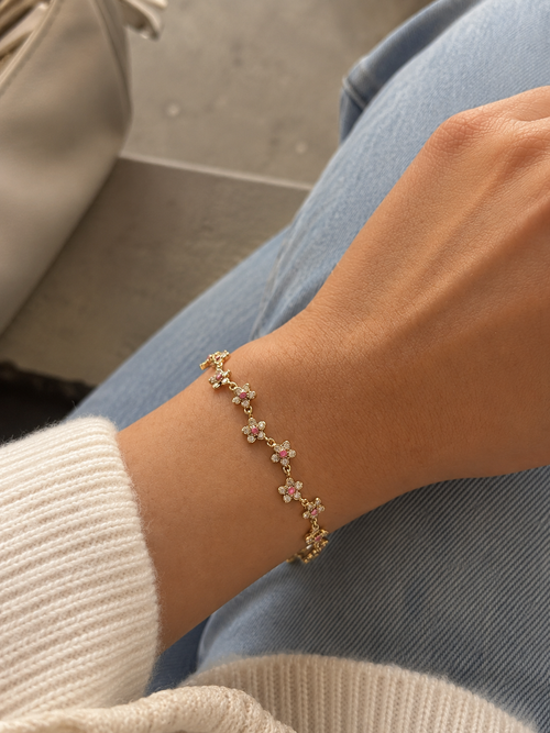 Zivèra Bloem Armband met Roze Swarovski Kristallen | 14K Goldplated