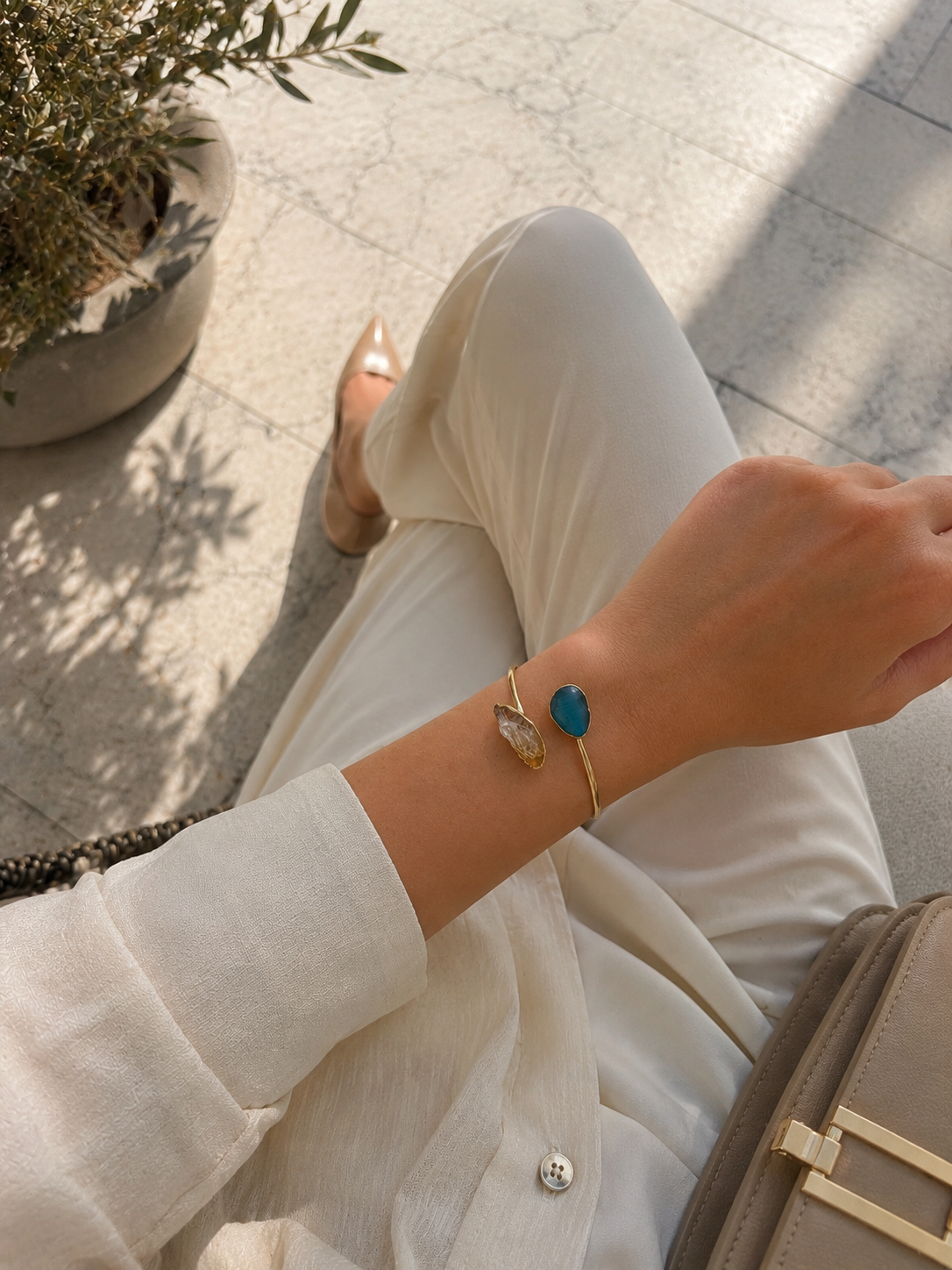 Zivèra Citrijn & Kattenoog Armband | 18K Goldplated — Handgemaakt