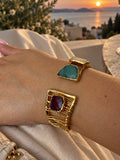 Zivèra Handgemaakte Yakut Kedi Gözü Cuff Armband 18K Goldplated