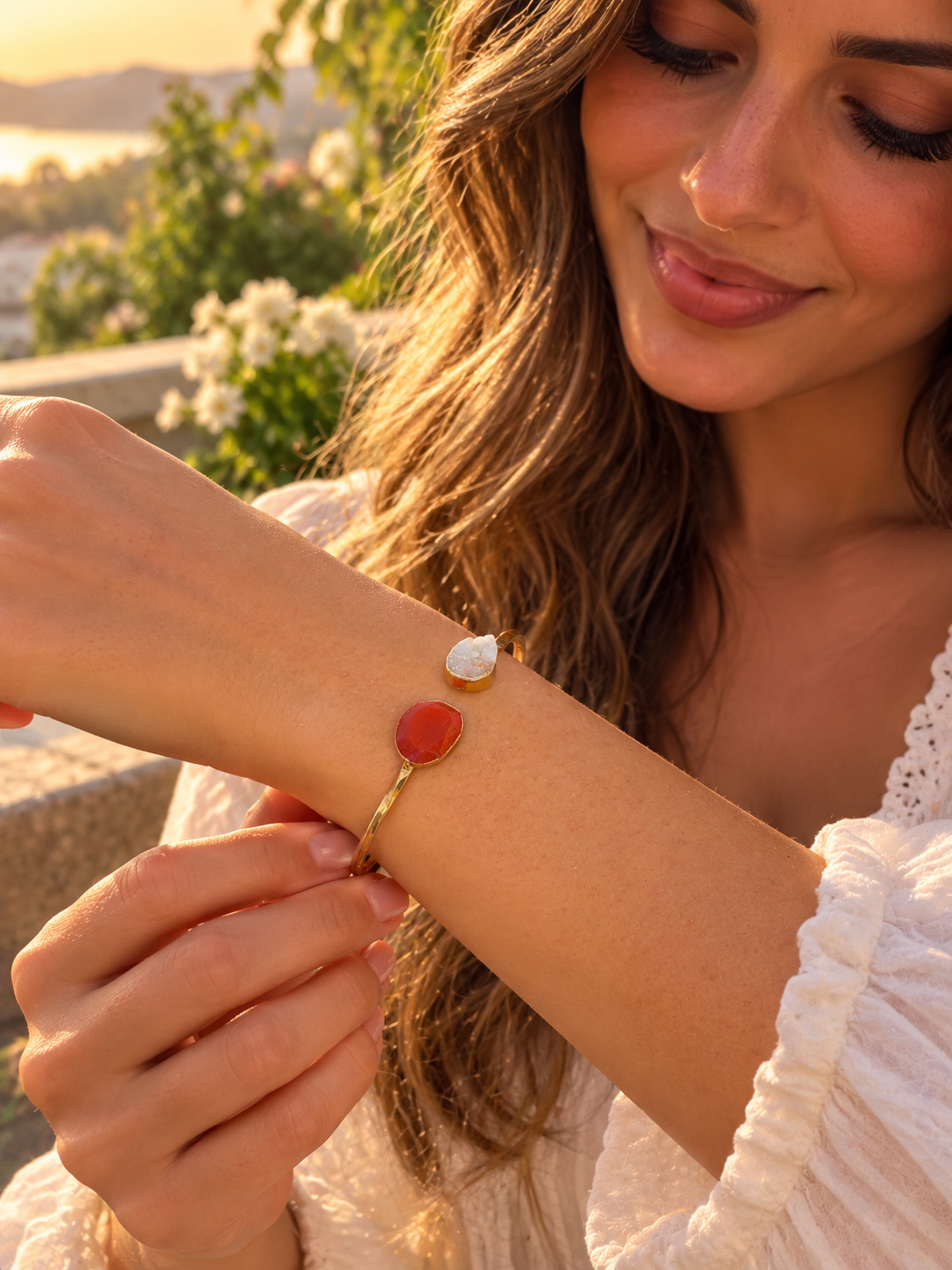 Zivèra Carneool & Krizopas Cuff — 18K Goldplated | Handgemaakt
