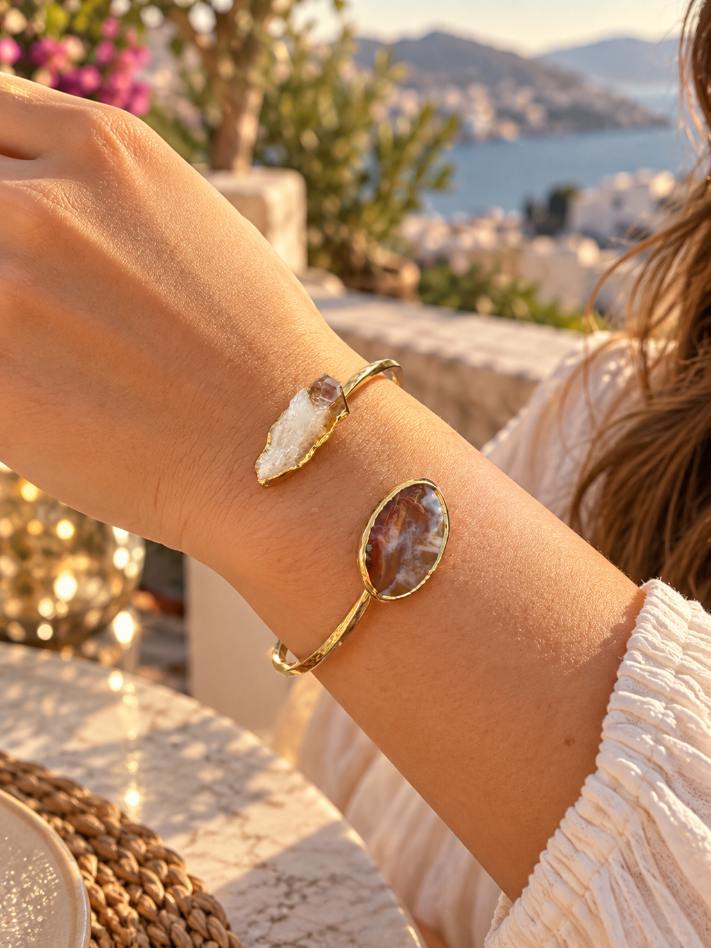 Zivèra Akik & Citrijn Cuff — 18K Goldplated | Handgemaakt