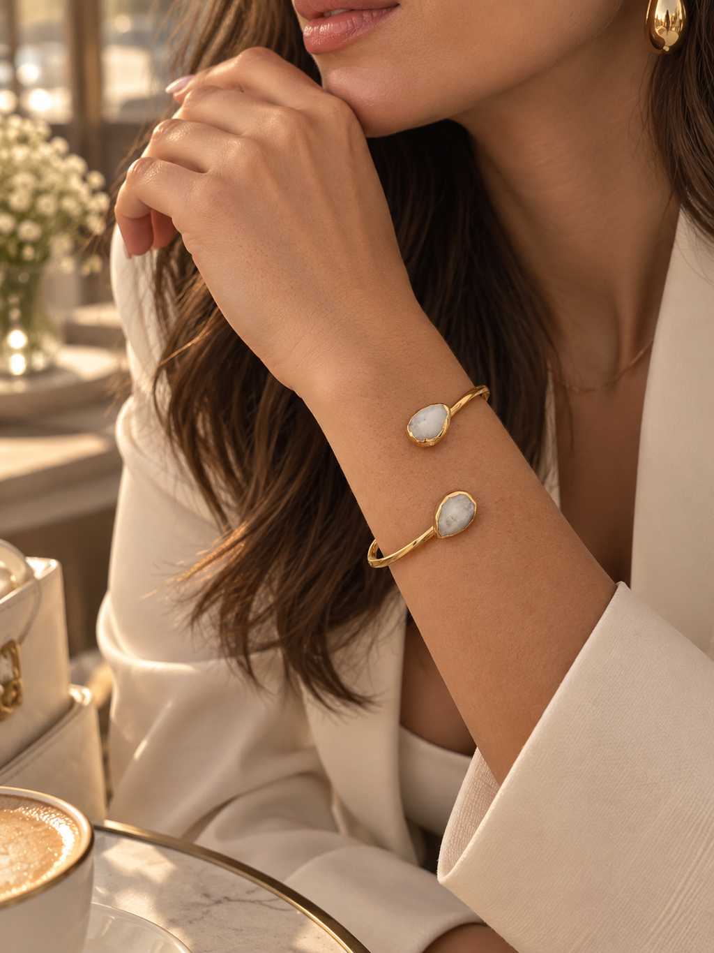 Zivèra Handgemaakte Maansteen Cuff Armband | 18K Goldplated